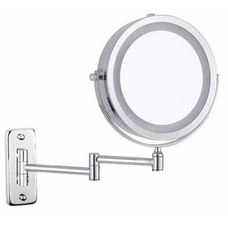 Specchio per il trucco da parete Feelglad, specchio ingranditore a LED bifacciale 10x, specchio cosmetico estensibile e girevole