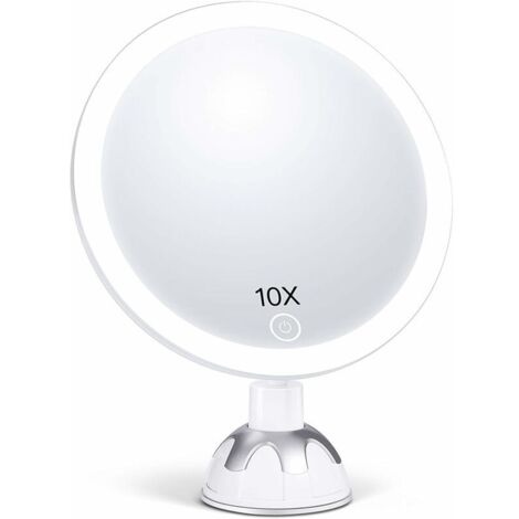 Specchio per il trucco illuminato con ingrandimento 10X, specchio di bellezza con 30 LED [Riflesso HD] [Dimmerazione continua] [3 modalità di illuminazione] [Rotazione a 360°] [Facile da installare] [