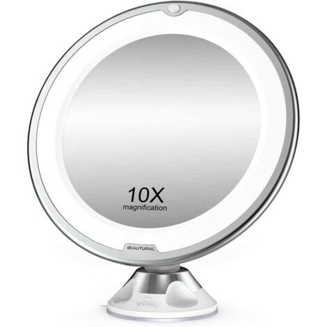 Specchio per il trucco ingranditore 10x con luci a LED, 1 giunto sferico, specchio cosmetico portatile regolabile a 360° per il bagno e i viaggi