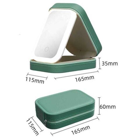 Specchio per il trucco LED tricolore regolabile, set da 2 pezzi, specchio per il trucco ricaricabile con luce LED e contenitore, rosa + verde
