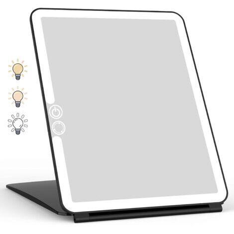 Specchio per il trucco pieghevole con illuminazione a LED, ricaricabile tramite USB, schermo touchscreen a LED, specchio da viaggio (nero)