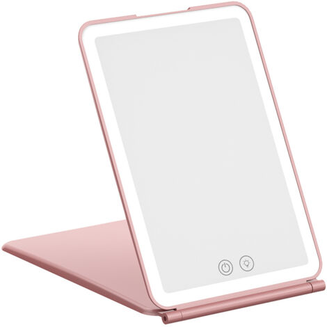 Specchio per il trucco, Specchio a LED illuminato 1X / 10X con touch screen, Specchio per trucco da viaggio Touch Screen Specchio da tavolo (Rosa), 19,2  13  1,7 cm