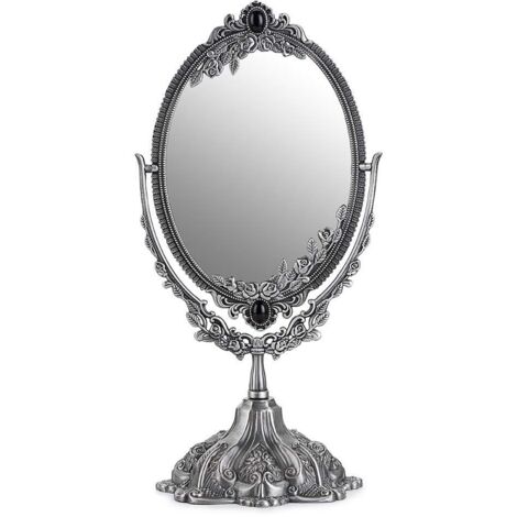 Specchio per il trucco, specchio decorativo ovale vintage e specchio bifacciale (argento)