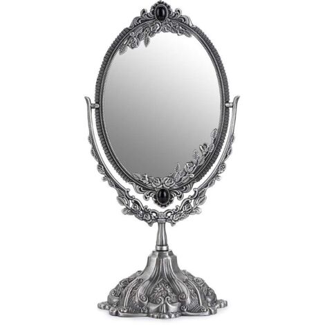 Specchio per il trucco, specchio decorativo vintage ovale e specchio bifacciale (argento)