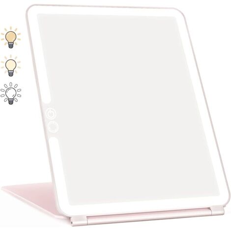 Specchio per il trucco, specchio per il trucco illuminato, specchio a LED, specchio da viaggio con touch screen (rosa)
