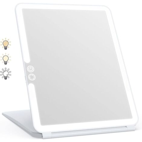 Specchio per il trucco, specchio per il trucco illuminato, specchio a LED, specchio da viaggio touchscreen (bianco)