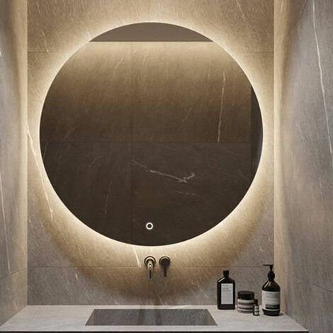 Specchio per trucco a LED rotondo con luce a specchio LED con sensore tattile, luce calda, 40x40 cm