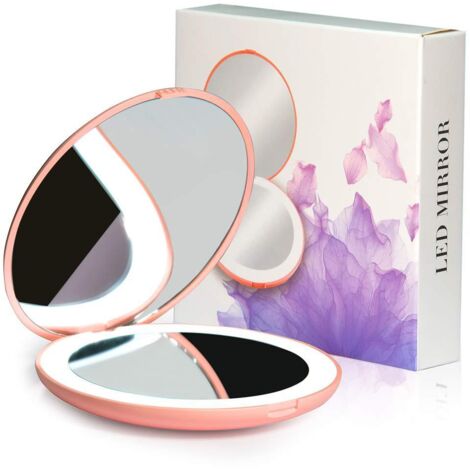 Specchio per trucco bifacciale Specchio a LED Specchio cosmetico bifacciale pieghevole Lampada a LED Rosa Specchio di ricarica USB-RAPANDA