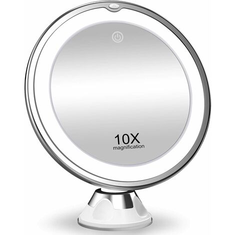 Pieghevole Specchio da Bagno Rotante da 360 Gradi Specchio da Trucco con Luci LED Specchio da Viaggio Rotondo Flessibile a Collo di Cigno 10X LED Specchio Ingranditore Girevole con Ventosa 10x 