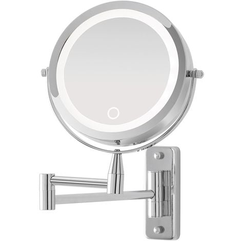 Specchio per trucco con luce LED e braccio orientabile in acciaio cromo