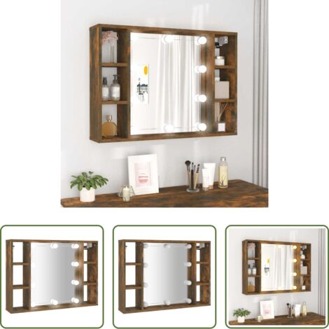 Specchio per trucco -  Mobile a Specchio con LED Rovere Fumo 76x15x55 cm