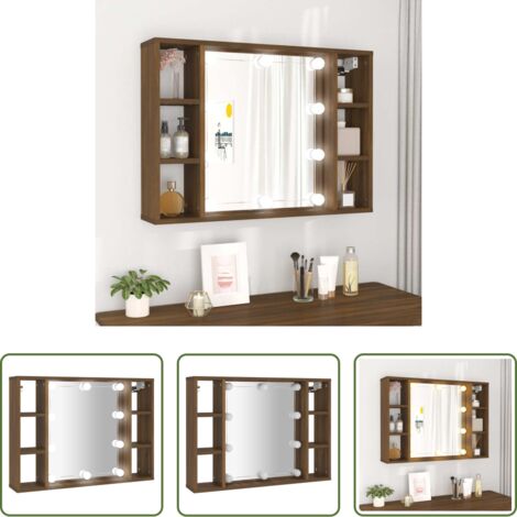 Specchio per trucco -  Mobile a Specchio con LED Rovere Marrone 76x15x55 cm