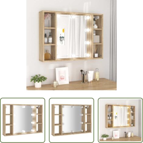 Specchio per trucco -  Mobile a Specchio con LED Rovere Sonoma 76x15x55 cm