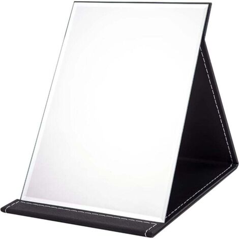 Specchio pieghevole portatile 1712 cm, specchio per il trucco compatto Super HD, specchio da viaggio in pelle PU nera, specchio da toeletta indipendente, specchio da scrivania pieghevole