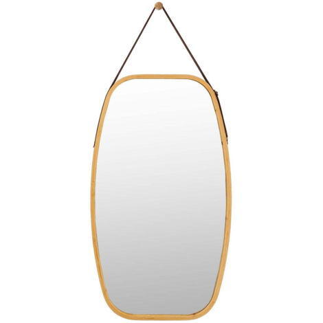 Specchio portagioielli con cornice in bambu e cinturino in pelle regolabile 77 x 44 x 15 cm