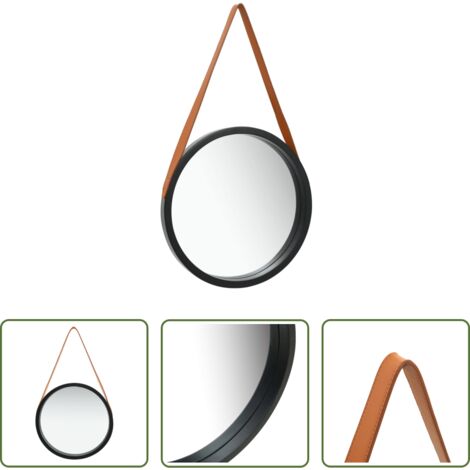 Specchio retro -  Specchio da Parete con Cinghia 40 cm Nero