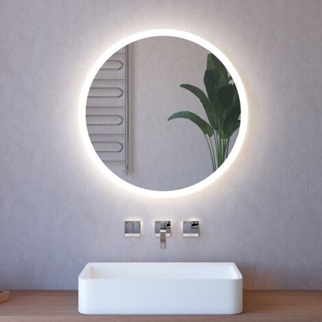 Specchio retroilluminato LED 85 cm tondo da parete con telaio nero