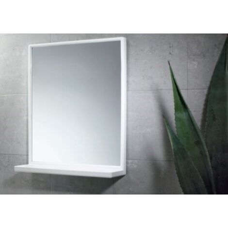 Specchio rettangolare cm 45x60 con mensola plastica bianco