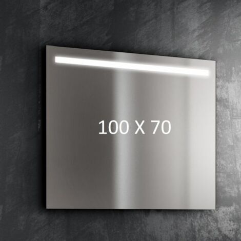 SPECCHIO RETTANGOLARE FILO LUCIDO CON FASCIA A LED SUPERIORE L.100 x H.70 cm