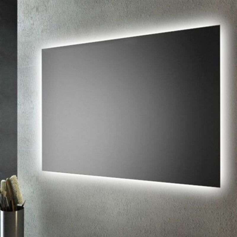 SPECCHIO RETTANGOLARE FILO LUCIDO CON FASCIA PERIMETRALE A LED RETROILLUMINANTE L.100 x H.70 cm