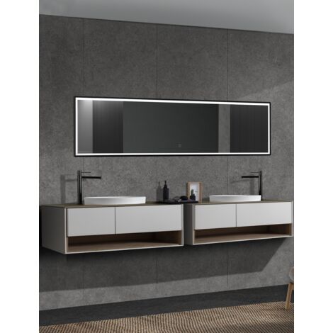Specchio rettangolare, luce frontale triangolare (calda, neutra e fredda) con sensore on/off singolo e antiappannamento 40 X 160cm