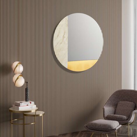 Specchio rotondo 80 cm marmo laminato avorio e foglia oro - THOMAS