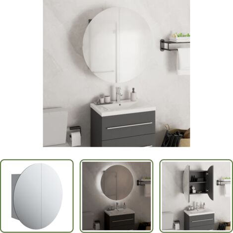 Specchio rotondo -  Armadio da Bagno con Specchio Rotondo e LED Grigio 47x47x17,5cm