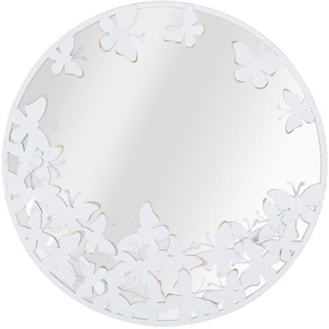 Specchio Rotondo Bianco Butterfly 62,5x2,3 cm in Ferro Specchio e MDF Bianco e Oro