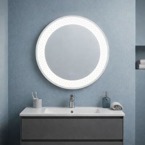 Specchio Rotondo Con Decorazione Illuminata A Led 70Cm