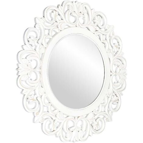 THE HOME DECO FACTORY Specchio rotondo in legno intagliato bianco 60 cm