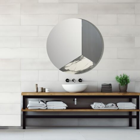 Specchio rotondo moderno 80 cm effetto marmo bianco e vetro fume' - OSCAR