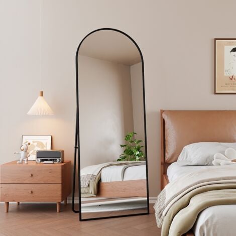 FORTUNA LAI Specchio rotondo su piedistallo 162 x 53 cm - con cornice in metallo, grande specchio su piedistallo HD per soggiorno, camera da letto e spogliatoio - Nero