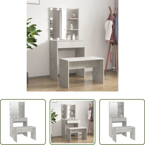 Specchio -  Set Tavolo da Toeletta Grigio Cemento con LED Legno Multistrato