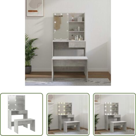 Specchio -  Set Tavolo da Toeletta Grigio Cemento con LED Legno Multistrato