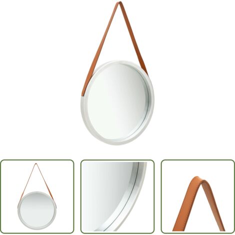 Specchio sospeso -  Specchio da Parete con Cinghia 50 cm Argento