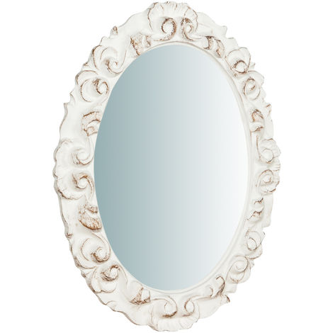 Specchio Specchiera da Parete e Appendere in legno finitura bianco anticato L25xPR2,5xH31 cm Made in Italy