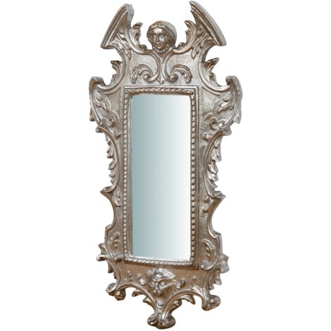 Specchio Specchiera da Parete e Appendere IN LEGNO FINITURA FOGLIA ARGENTO ANTICATO L34XPR4XH64 cm Made in Italy