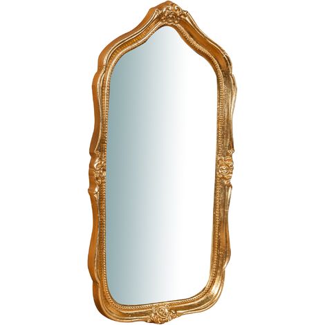 Specchio Specchiera da Parete e Appendere in legno finitura foglia oro anticato L32xPR4xH61 cm Made in Italy