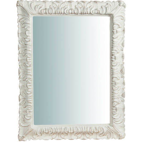 Specchio Specchiera da Parete e Appendere verticale/orizzontale in legno finitura bianca anticata L70xPR4,5xH90 cm Made in Italy