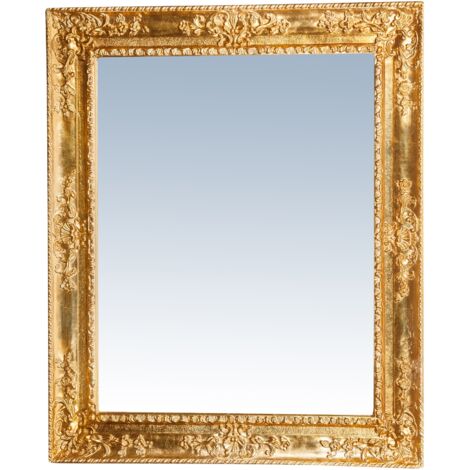 Specchio Specchiera da Parete e Appendere verticale/orizzontale in legno finitura foglia oro anticato L91xPR5xH111 cm Made in It