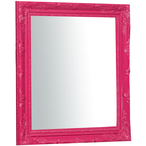 Specchio Specchiera da Parete e Appendere verticale/orizzontale L64xPR4xH74 cm finitura fucsia lucido.