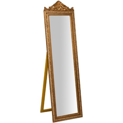 Specchio Specchiera Da Terra a Pavimento L40xPR3xH140 cm finitura oro anticato.