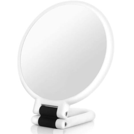 Specchio tascabile bifacciale con ingrandimento 1x/15x e manico pieghevole, specchio per il trucco portatile da viaggio (bianco)