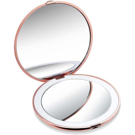 Specchio tascabile illuminato, ingrandimento 1x/10x – Specchio per il trucco portatile a LED con illuminazione naturale, diametro 10 cm, compatto e portatile per i viaggi (rosa)