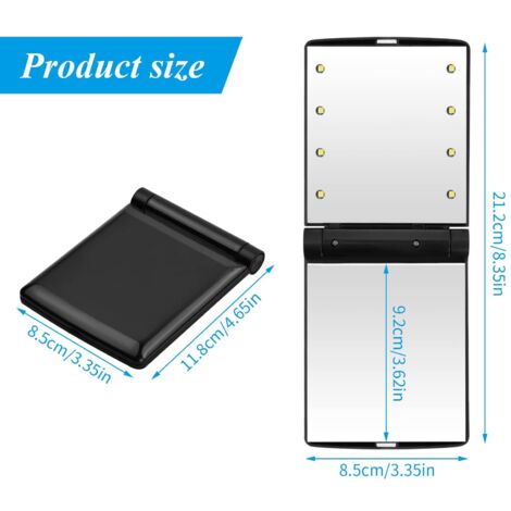 Specchio tascabile pieghevole a LED, specchio tascabile da viaggio, piccolo specchio pieghevole, specchio per il trucco portatile, specchio per borsetta, specchio tascabile con 8 luci a LED