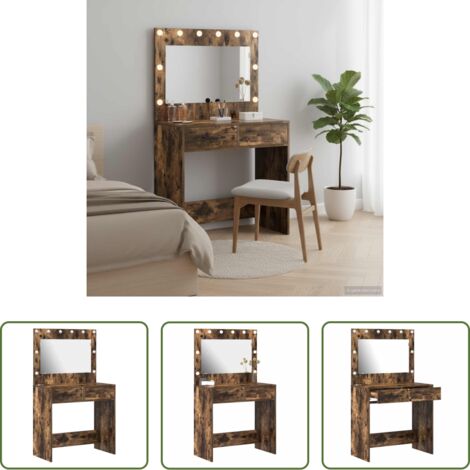 Specchio - Tavolo da Trucco con cassetto Rovere fumé 78,5 x 41 x 135 cm