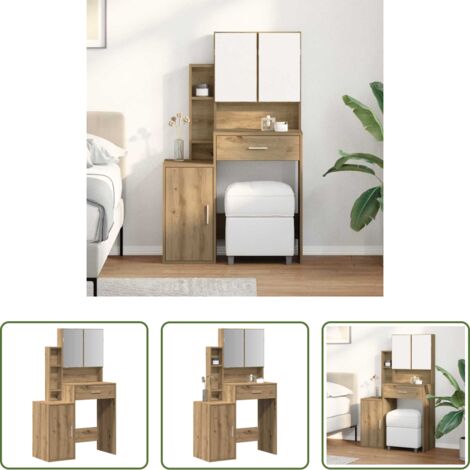 Specchio - Tavolo da Trucco con porta Rovere artigianale 80 x 35 x 132 cm