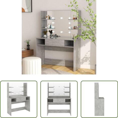 Specchio -  Toeletta con Luci LED 100x40x135 cm in MDF Grigio Cemento