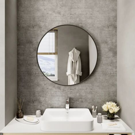 Specchio Tondo Ø 100 cm con Cornice Nero Opaco