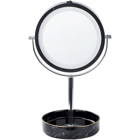 HOMCOM Specchio per Trucco Illuminato Stile Hollywood Inclinabile, Specchio  da Tavolo con 12 Luci LED Luminosità Regolabile, Bianco